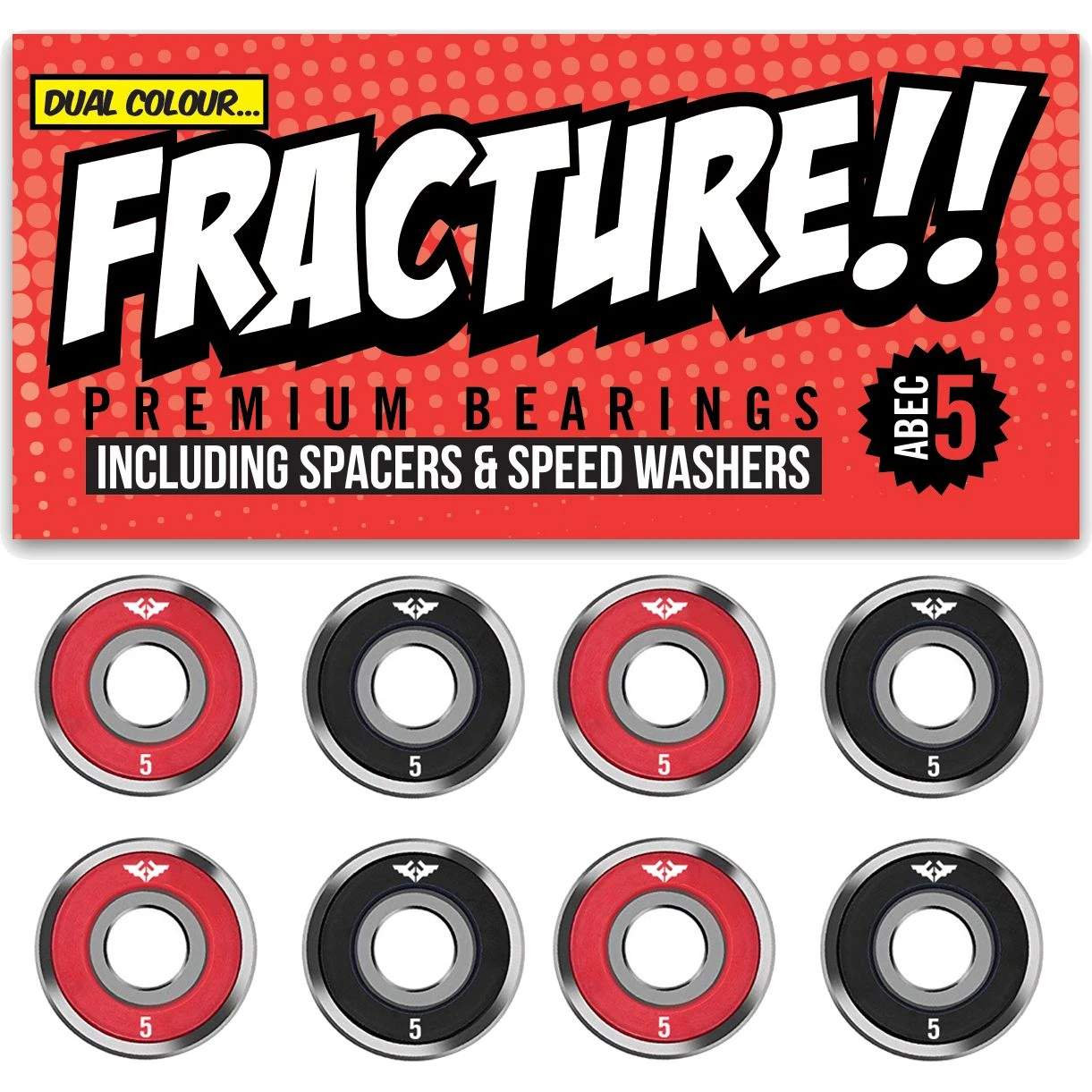 Fracture Premium Bearings ABEC 5 - Red/Black (Pack Of 8) 4 Fracture Premium Bearings ABEC 5 - Red/Black (Pack Of 8) - Image 2