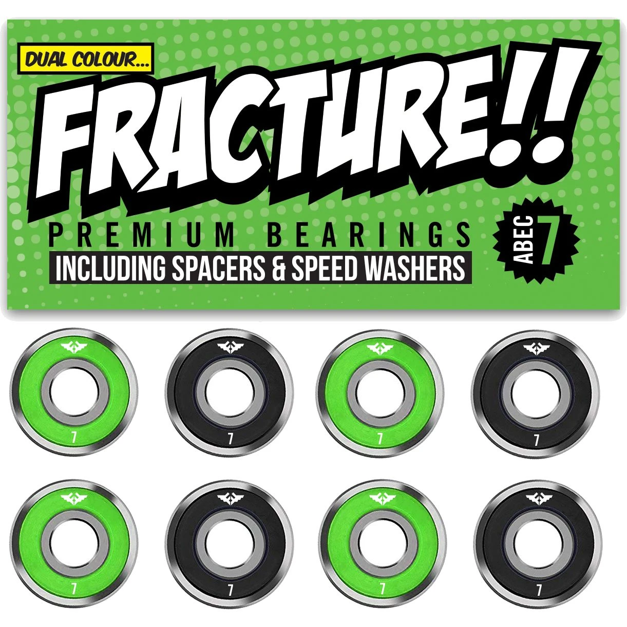 Fracture Premium Bearings ABEC 7 - Green/Black (Pack Of 8) 4 Fracture Premium Bearings ABEC 7 - Green/Black (Pack Of 8) - Image 2