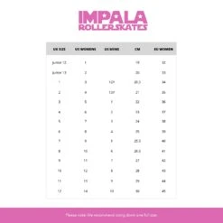 Impala Quad Roller Skates - Black -Online Sports Store Impala Size Guide f81a