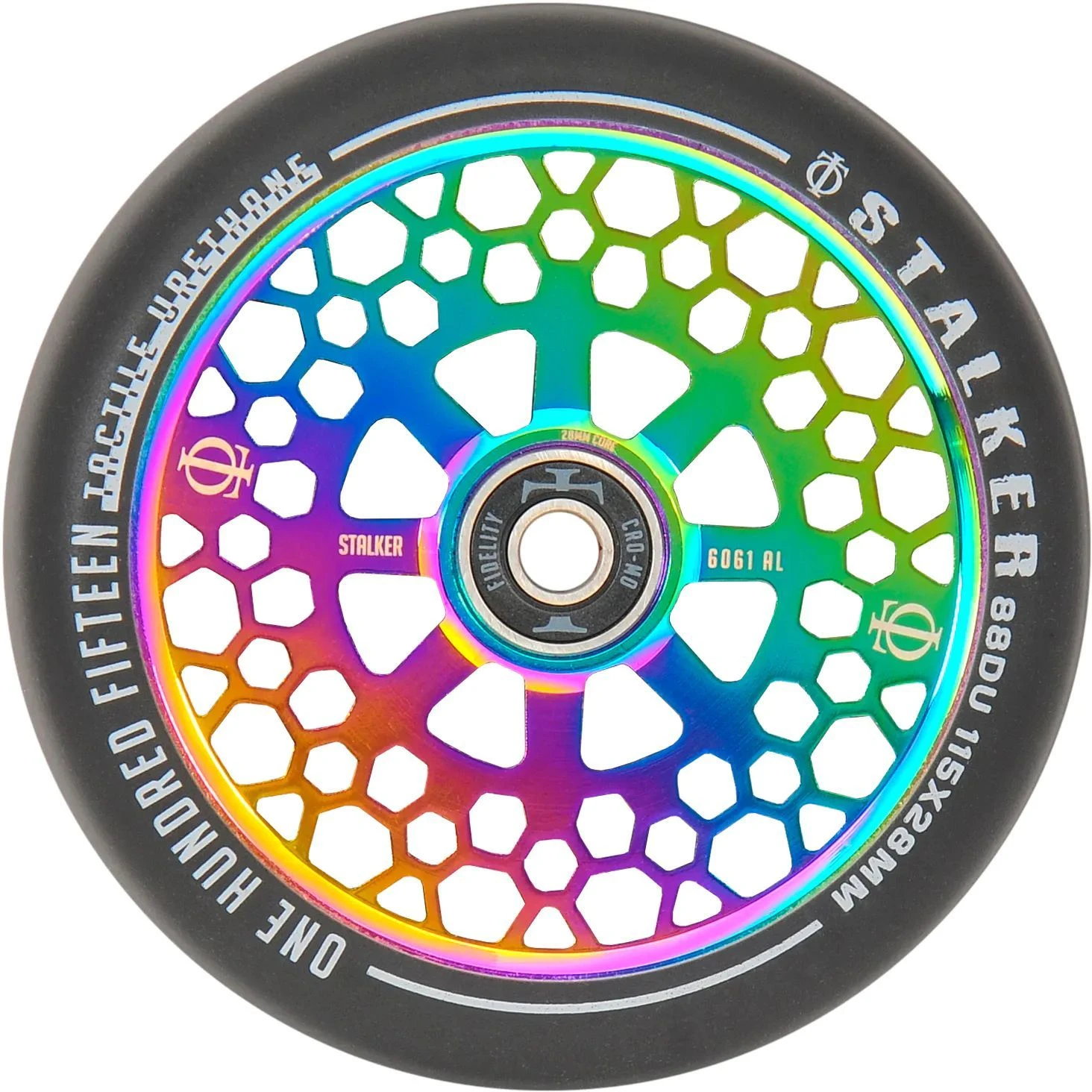 Oath Stalker Forged Alloy Core Scooter Wheels (Pair) 115mm - Neochrome 4 Oath Stalker Forged Alloy Core Scooter Wheels (Pair) 115mm - Neochrome - Image 2