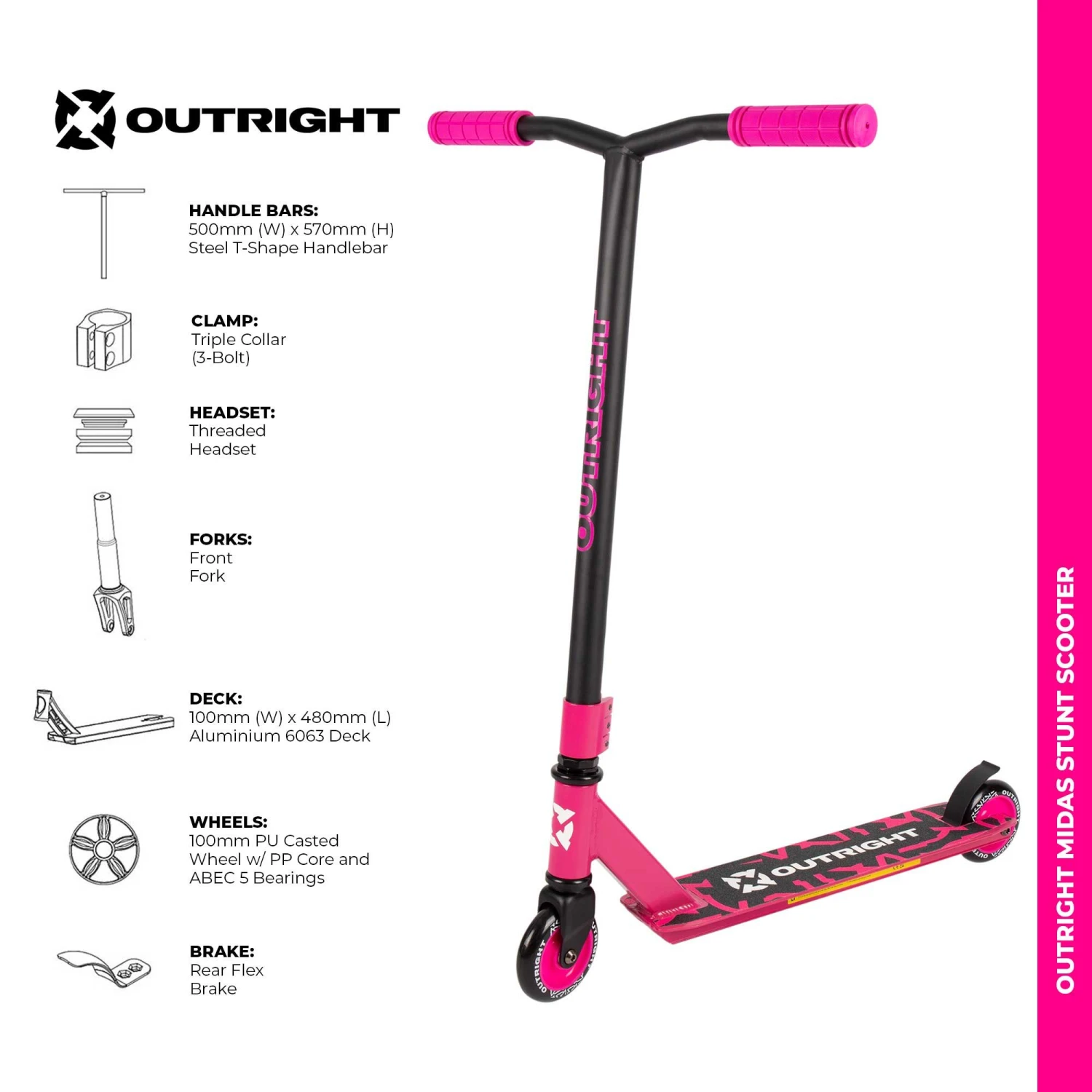 Outright Midas Stunt Scooter - Hot Pink 8 Outright Midas Stunt Scooter - Hot Pink - Image 6