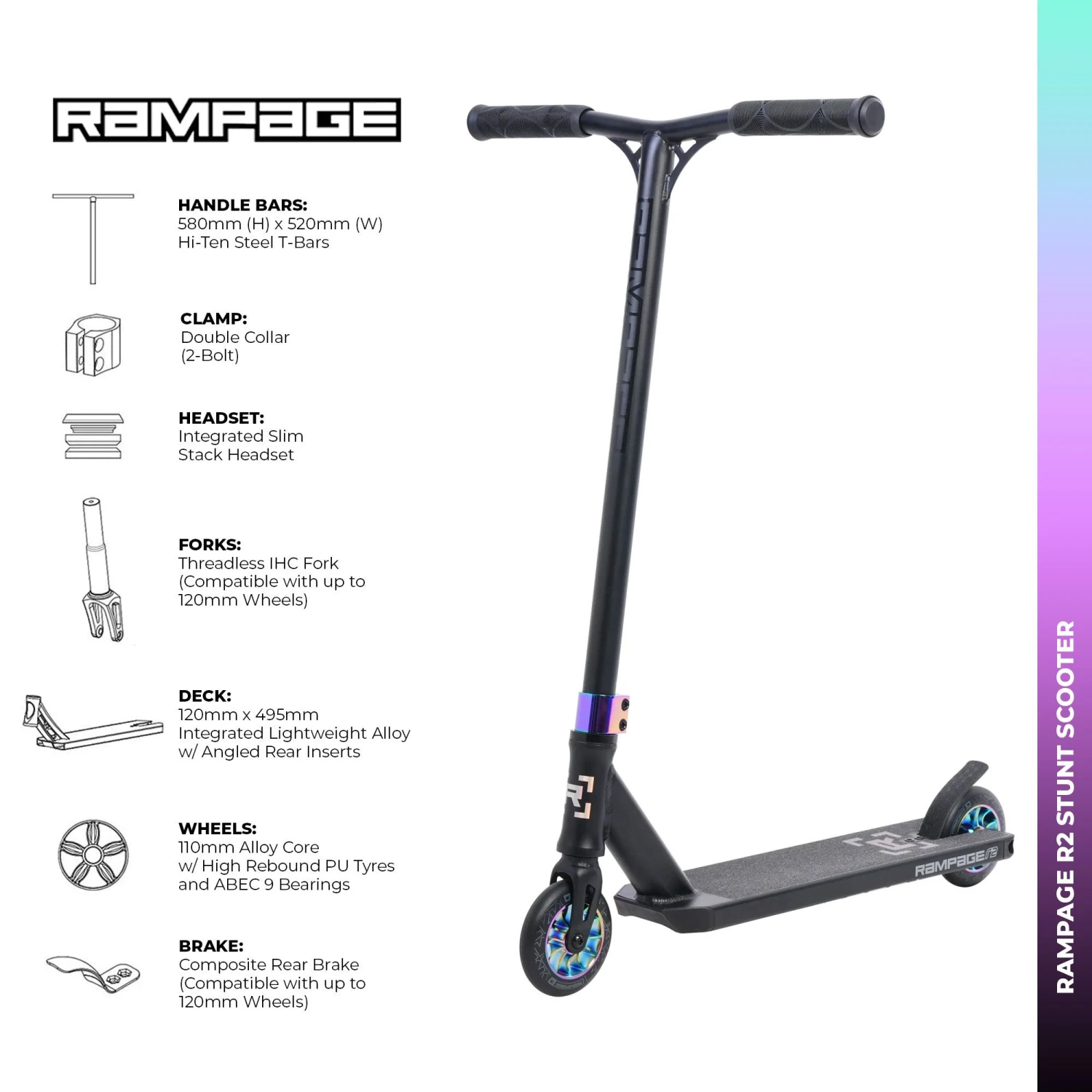 Rampage R2 Stunt Scooter - Black/Neochrome 7 Rampage R2 Stunt Scooter - Black/Neochrome - Image 5