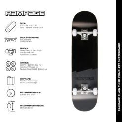 Rampage Plain Third Complete Skateboard - Black 8" 19 Rampage Plain Third Complete Skateboard - Black 8" -Online Sports Store RAM 2019 PLT COM BLK 9 c820