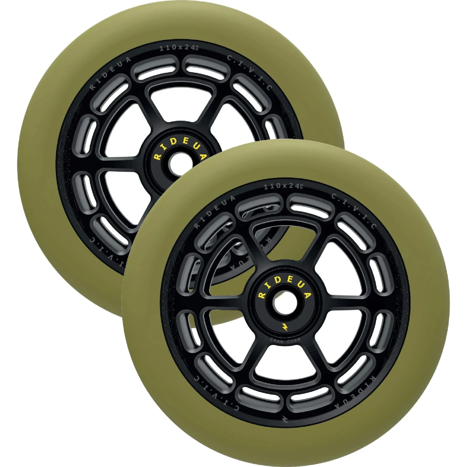 UrbanArtt Civic Scooter Wheels 110mm (Pair) - Army Green/Black 3 UrbanArtt Civic Scooter Wheels 110mm (Pair) - Army Green/Black