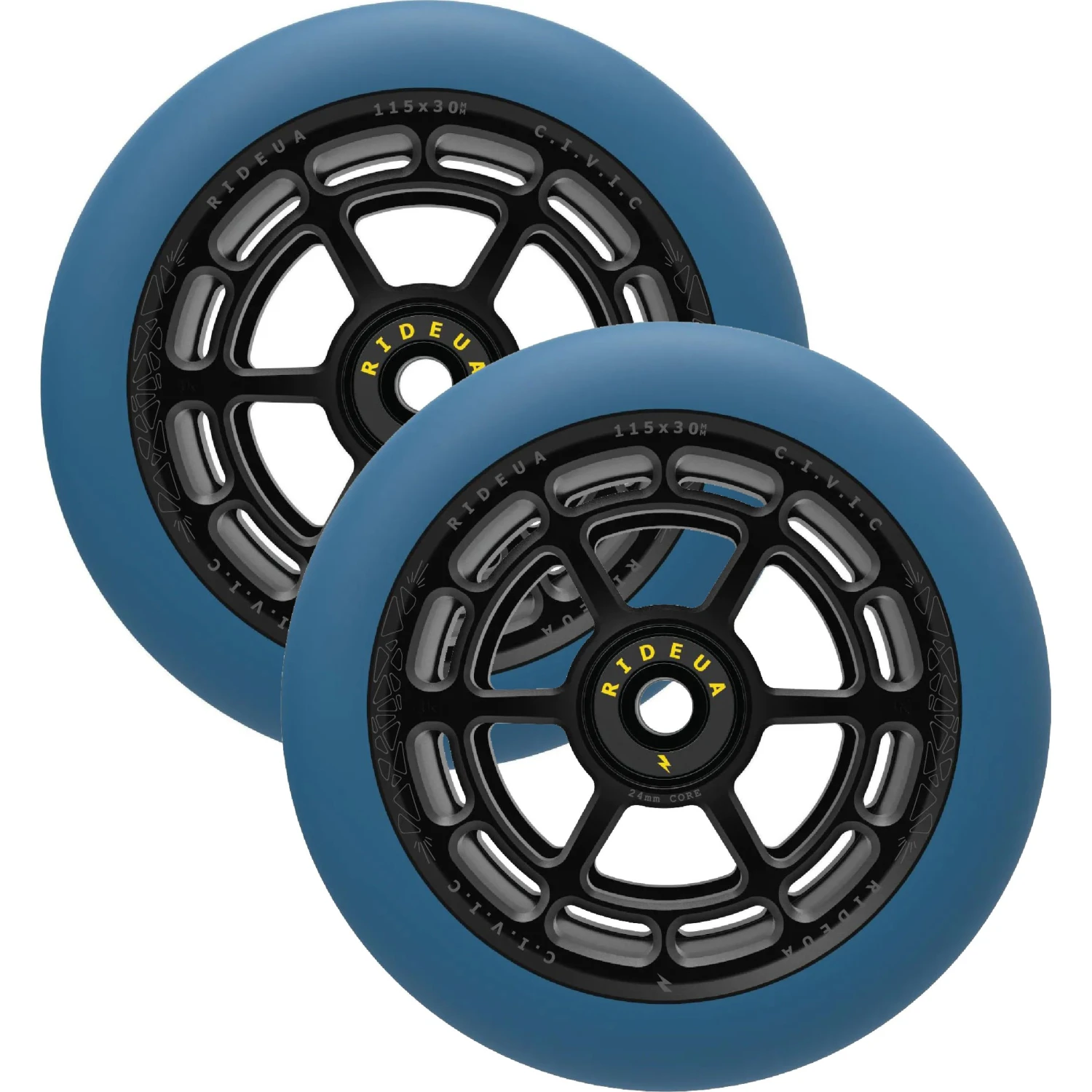 UrbanArtt Civic 115mm X 30mm Scooter Wheels (Pair) - Black/Arctic Blue 3 UrbanArtt Civic 115mm X 30mm Scooter Wheels (Pair) - Black/Arctic Blue