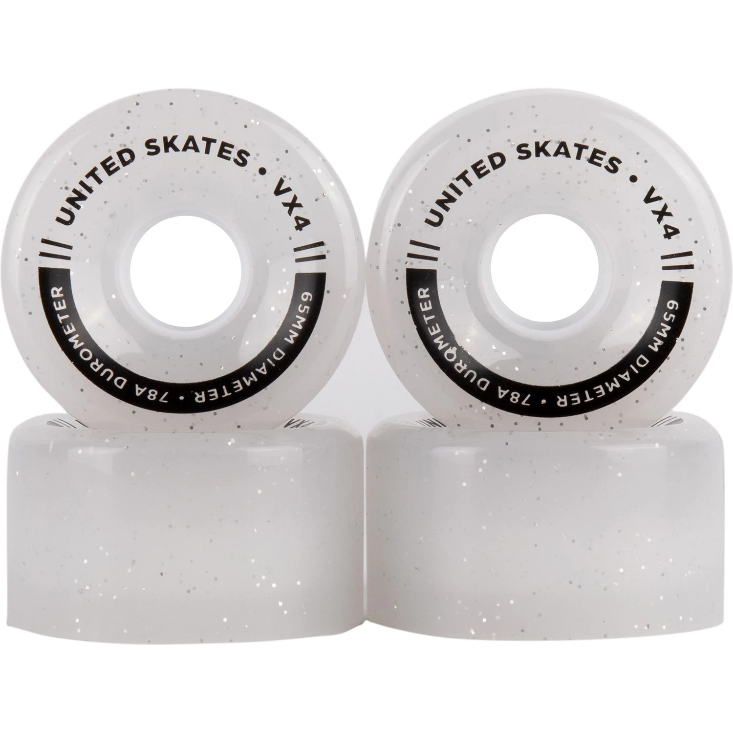 United Skates VX4 Elite 65mm X 36mm 78A Quad Roller Skate Wheels - Clear Glitter 3 United Skates VX4 Elite 65mm X 36mm 78A Quad Roller Skate Wheels - Clear Glitter