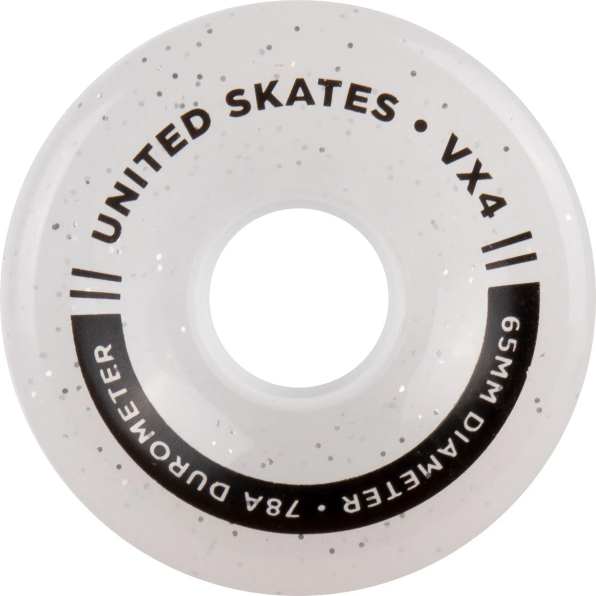 United Skates VX4 Elite 65mm X 36mm 78A Quad Roller Skate Wheels - Clear Glitter 4 United Skates VX4 Elite 65mm X 36mm 78A Quad Roller Skate Wheels - Clear Glitter - Image 2