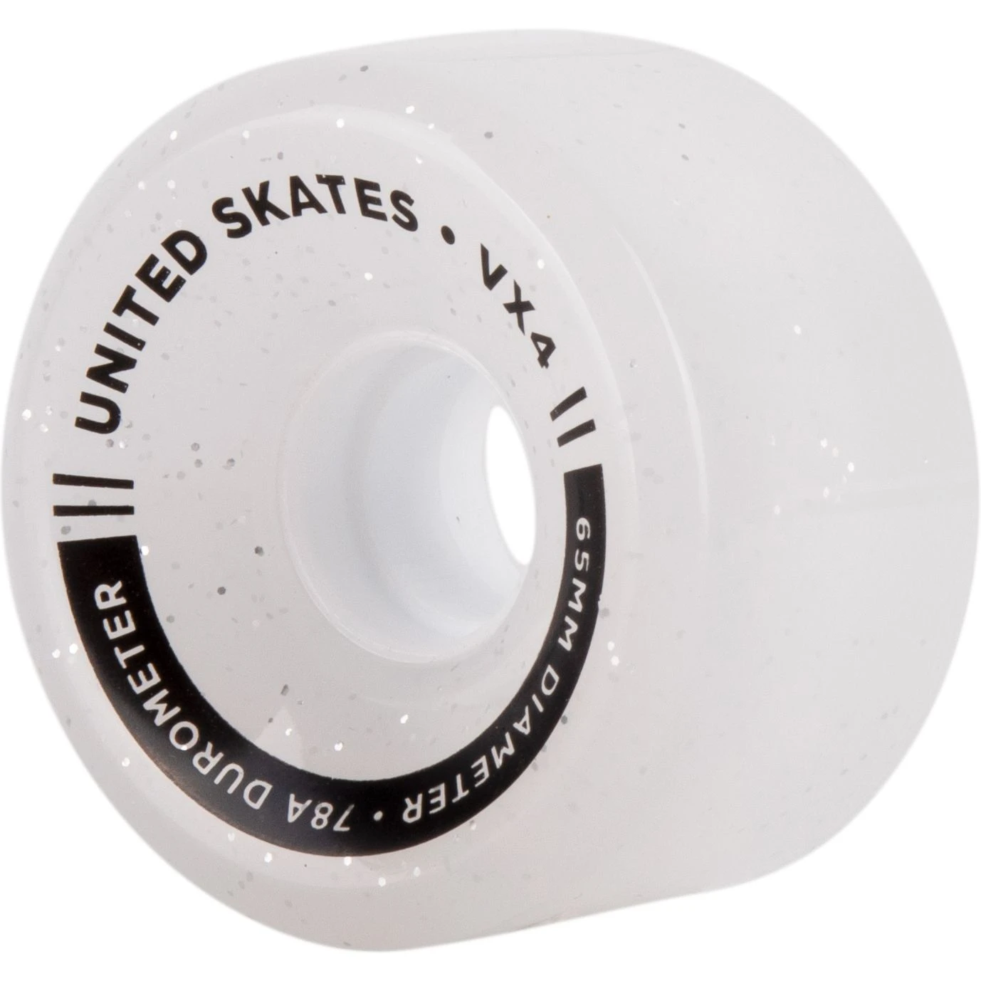 United Skates VX4 Elite 65mm X 36mm 78A Quad Roller Skate Wheels - Clear Glitter 5 United Skates VX4 Elite 65mm X 36mm 78A Quad Roller Skate Wheels - Clear Glitter - Image 3