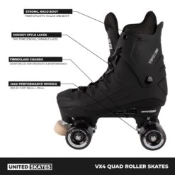 United Skates VX4 Elite Quad Roller Skates - Smoke -Online Sports Store USK 622 VX4 QSK COM BLT S08 ae55