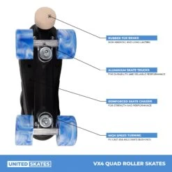 United Skates VX4 Elite Quad Roller Skates - Marble Blue/White -Online Sports Store USK 622 VX4 QSK COM MBW S09 5516