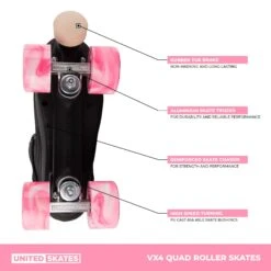 United Skates VX4 Elite Quad Roller Skates - Marble Pink/White -Online Sports Store USK 622 VX4 QSK COM MPW S09 c9e4