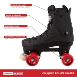 United Skates VX4 Elite Quad Roller Skates - Red Translucent -Online Sports Store USK 622 VX4 QSK COM RTR S08 146c 1