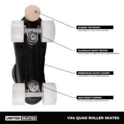 United Skates VX4 Elite Quad Roller Skates - Clear Glitter -Online Sports Store USK 622 VX4 QSK COM WHG S09 5437